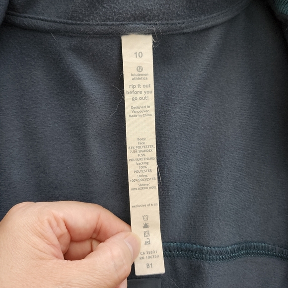 Lululemon Teal Green Women Jacket, 100% Wool Sleeves Soft Shell Jacket, Size 10 - Picture 9 of 13